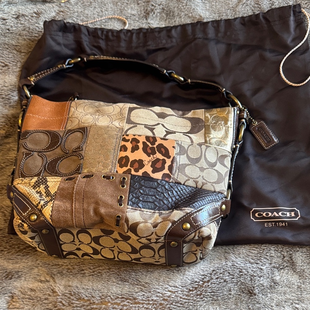 Coach Patchwork Shoulder Bag in Brown, Tan & Cream